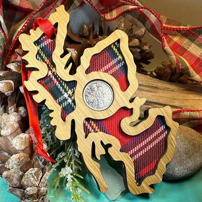 Scotland Map Lucky Sixpence Ornament Scottish Celtic Tartan Gift