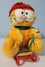 Vintage 1981 Dakin 8" Winter Garfield Takes The Mountain Sled Plush Stuffed NWT