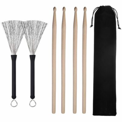2 Pair 5A Drum Sticks Classic Maple Wood Drumsticks Sets with 2PCS Wire Brush