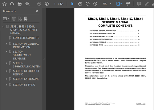 CASE IH SB521 SQUARE BALER MANUAL OWNER SHOP SERVICE REPAIR SHOP USB PDF - Picture 5 of 5