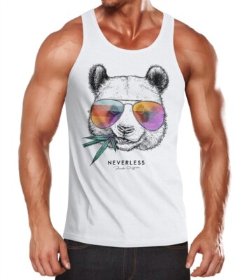Herren Tank-Top Panda Bär Aufdruck Tiermotiv mit Sonnenbrille Fashion