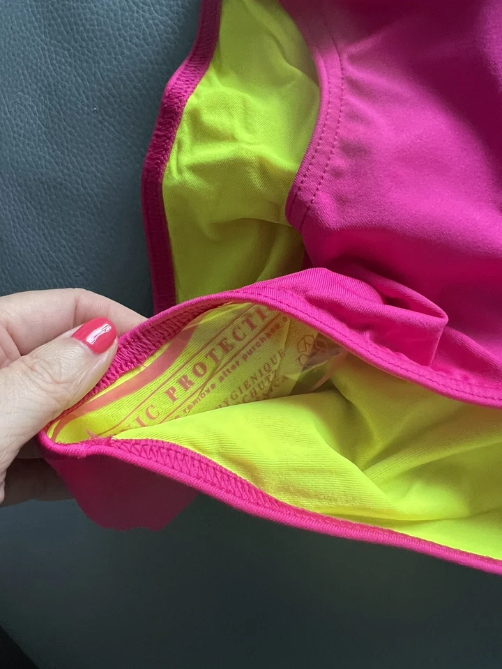 NUEVO CON ETIQUETAS TRAJE DE BAÑO AQUASPERE SWIM ESSENTIALS ESPALDA ANCHA PARA MUJER - TALLA 30 EE. UU. - ROSA/AMARILLO Foto 4 de 4