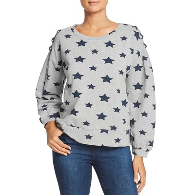 Billy T Womens Gray Star Print Lace-Up Crewneck Sweatshirt Top XS BHFO 7912