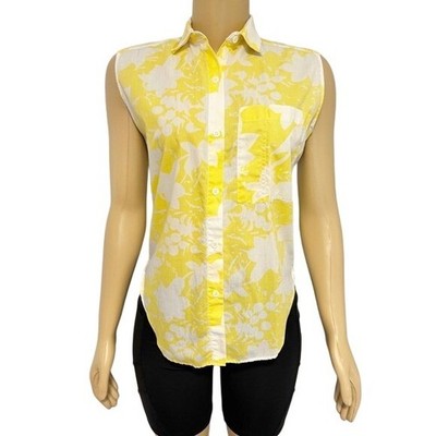 Vintage Tippy Tops Womens Yellow Floral Sleeveless Button Up Shirt Size S