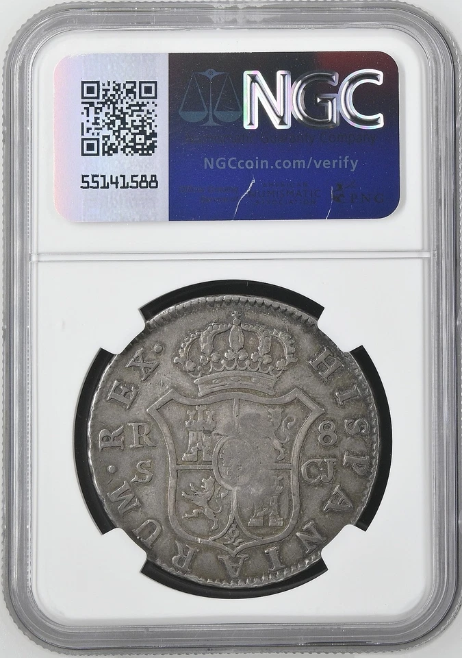 (1834) PORTUGAL MARIA II 870 REIS COUNTERMARK ON 1816 SEVILLE 8 REALES NGC VF30 - Image 4 of 4