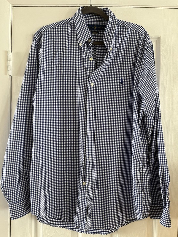 Ralph Lauren Classic Fit Performance Blue Plaid Button Down Shirt Large