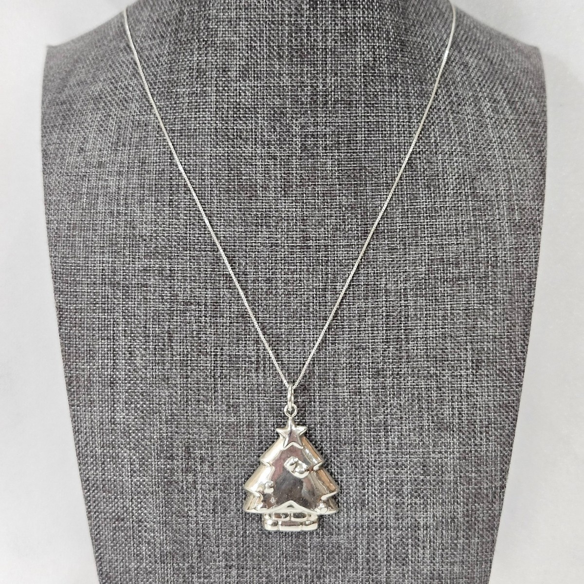 925 Sterling Silver Christmas Tree Pendant Necklace Holiday Tree Charm on 24" 7g View 2