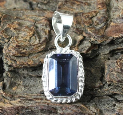 Farbwechsel Saphir 15,95 ct Smaragdschliff Anhänger 925 Silber Charm AGI - Bild 1 von 4