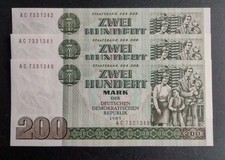 1985 East German DDR 200 Mark Banknote 3 Consecutive High Grade  V190