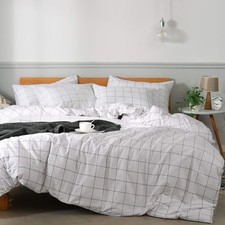 JELLYMONI 100 Natural Cotton 3pcs Plaid Duvet Cover Sets,White with Black Grid