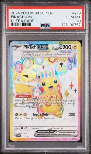 2024 POKEMON SSP EN-SURGING SPARKS ULTRA RARE #219 PIKACHU EX PSA 10