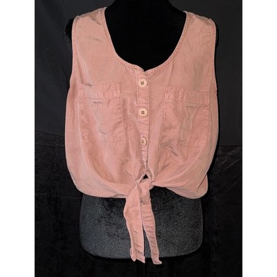 Thread and Supply Womens Large Mauve Pink Linen Blend Tie Front Sleeveless Top