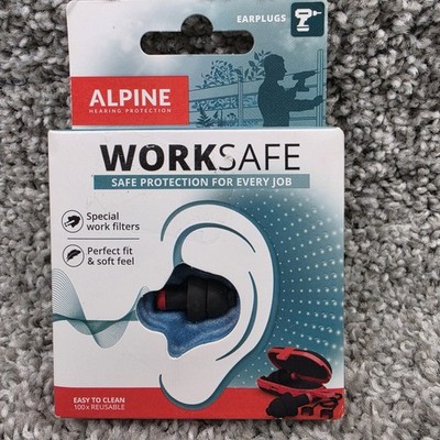 Alpine WorkSafe Earplugs Medium Black Hearing Work Construction Travelbox New