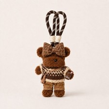 Brown Teddy Bear Plush Keychain Bag Charm Coffee Cup Bow Sweater 10 in