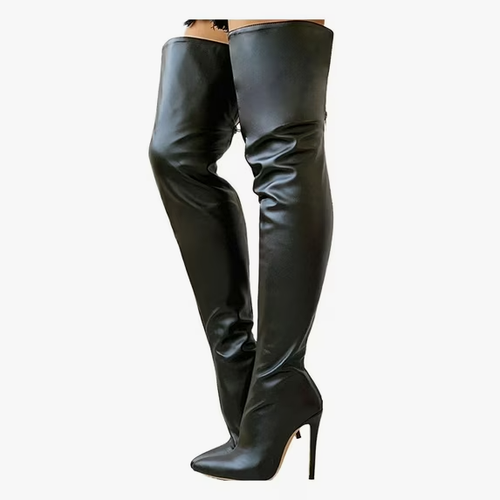 Marciano Belva Satin Stretchy Overknee Stiefel Spitz zulaufend Hoher Absatz Schwarz 8,5 - Bild 3 von 9
