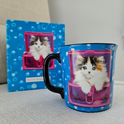 VTG y2k Keith Kimberlin Ceramic Cat Mug with Blue Bubble Design