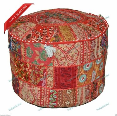 Indian Floral Pouf Ottoman Foot Stool Decor Poof Bed Room Floor Pillow