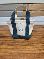 Vintage L.L. Bean Boat And Tote Mini Green And Cream Bag Embroidered W/KRB Clean