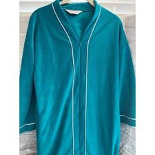 Vintage Vanity Fair Teal Zip Robe Small USA Made Velour Lounge Pajamas Dressing