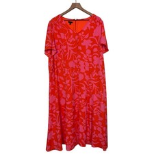 Talbots Flutter Sleeve Crepe Dress Orange Pink Floral Midi Length Size 18W