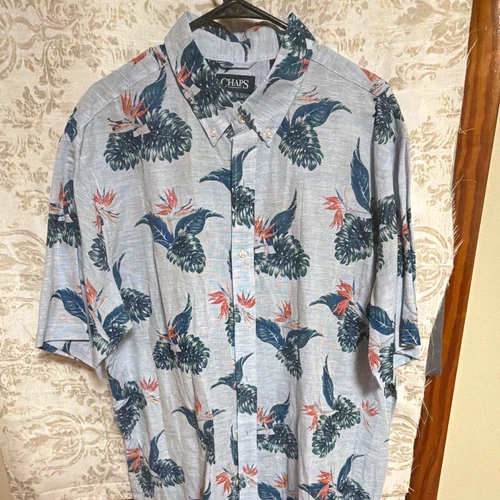 Chaps Men’s 2XL Floral Hawaiian Tropical Woven Linen/Cotton Button-Down - product listing photo
