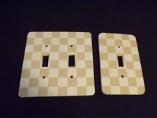 NEW LIGHT SWITCH COVER Tan / white checks  CHOOSE SINGLE or DOUBLE NWOT