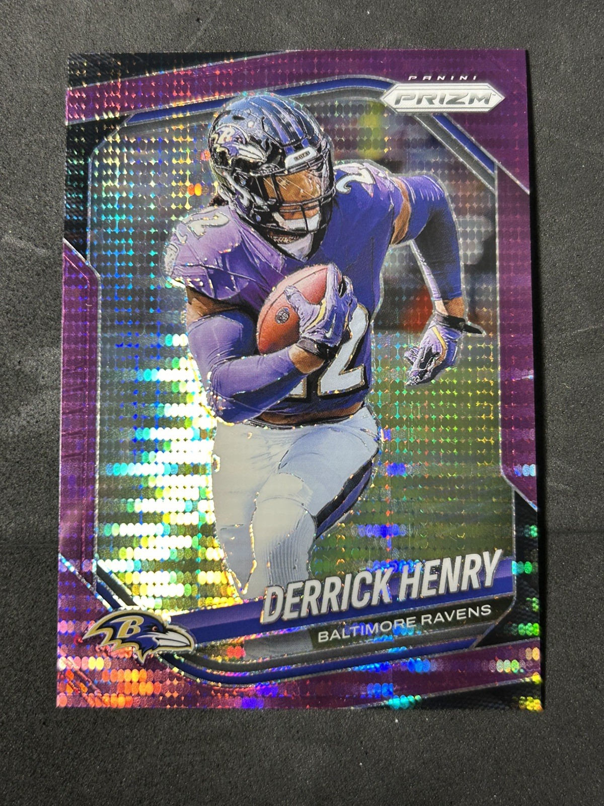 2025 Panini Prizm #168 Derrick Henry Purple Pulsar Ravens Color match