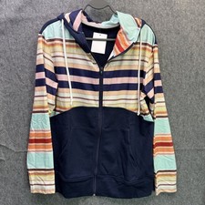 Women's Size L Striped Zip Up Hoodie Jacket Cotton Polyester