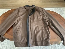 Daniel Cremieux Signature Collection Leather Jacket L Men's Brown W/Black Trim L