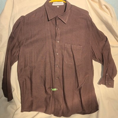 Perry Ellis Brown Herringbone Button Up XL