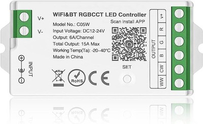 C05W 2.4GHz Tuya WiFi Bluetooth LED Controller 6Pin for RGBCCT 5in1 Strip Lights