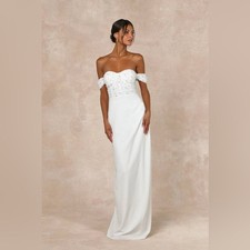 NWT Lulus Immensely Charming White Mesh Pearl Bustier Maxi Dress Size XS