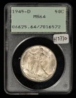 1945-D 50c Walking Liberty Silver Half Dollar - OGH Rattler PCGS MS 64 - H3770