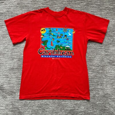 VTG Caribbean Islands Shirt Mens XL Red Single Stitch Cruise Beach Tropical