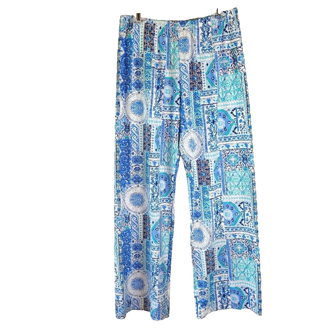 Kenny Dana Palazzo Pants Monsoon Blue Tonal Womens Size L Beach UPF50 New With Tags