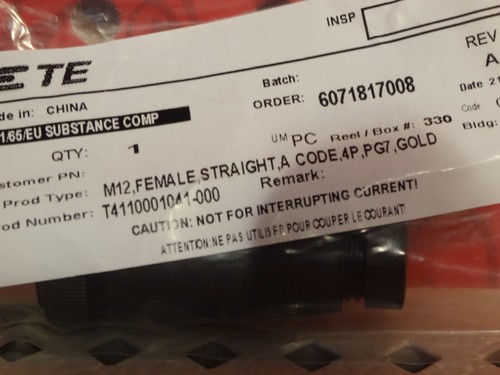TE Connectivity T4110001041-000 M12 Female PG7 Gold Circular 4 pin Connector - Picture 2 of 4