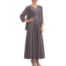 Modern Plus Size Mother of The Bride Dresses V Neck Ankle Length Lace-Up Back