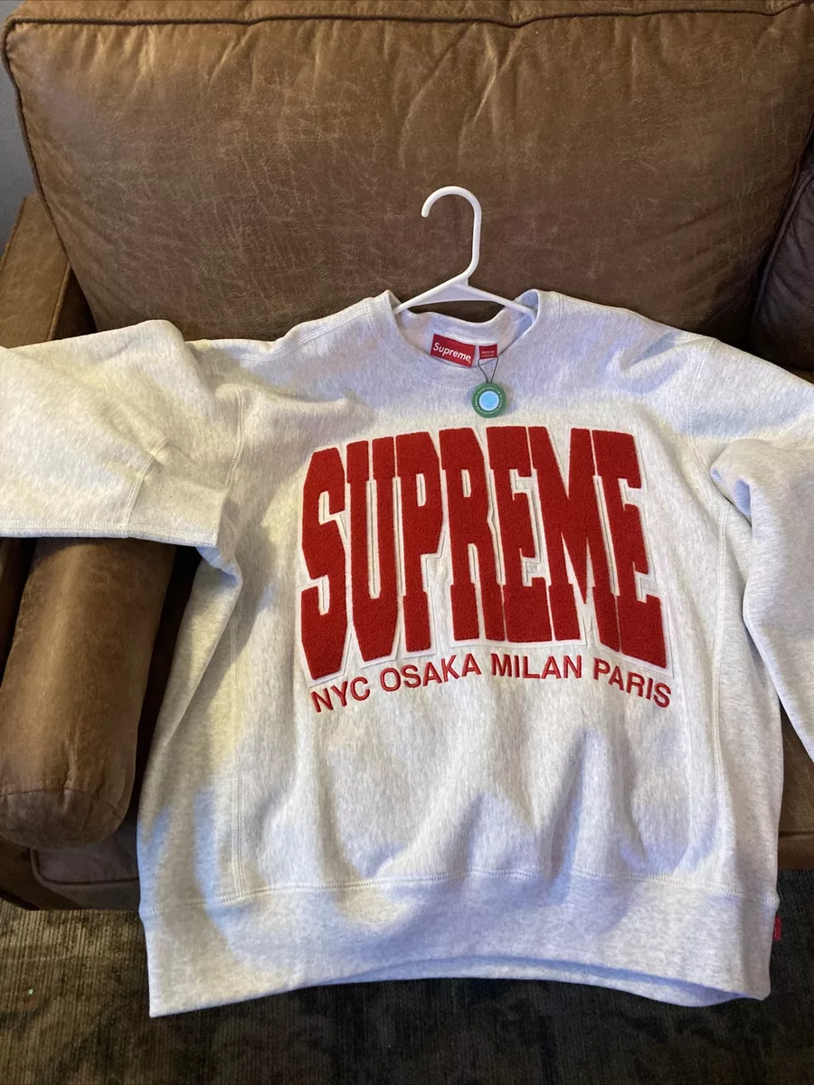 Authentic SUPREME Cities Arc Crewneck SS ASH GREY/RED Men's