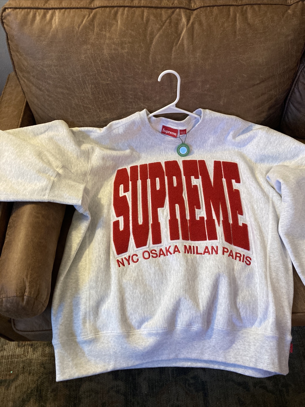 Authentic+SUPREME+Cities+Arc+Crewneck+SS+ASH+GREY%2FRED+Men%27s+Large+F%2FW21  for sale online