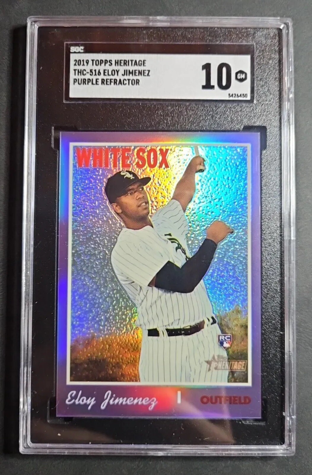 2019 Topps Heritage THC-516 Eloy Jimenez Purple Refractor Rookie SGC 10
