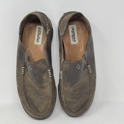OluKai Moloa Shoes Mens 10.5 Brown Leather Slip On Moc Toe  display picture 2