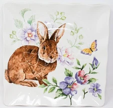 Maxcera Spring Easter Bunny Rabbit Dinner Salad Plates Floral Home Goods 8pc Set