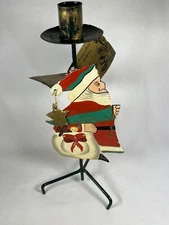 Vintage Ventura Products Made In Haiti Metal Santa Claus Candle Holder 13”