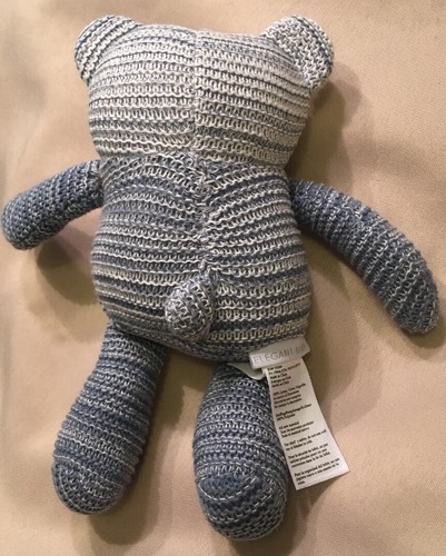 8” Elegant Baby Blue Teddy Bear Knit Plush Rattle Soft Toy Stuffed Animal - Picture 3 of 4
