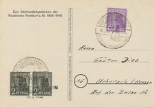 ALLIIERTE BESETZUNG UNBEANSTANDETE UNTERFRANKIERTE POSTKARTE im FERNVERKEHR 1948