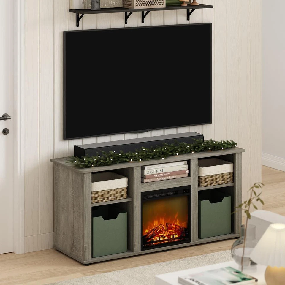 Fireplace TV Entertainment Center with Open Storage Compartment for TV up to... - Image 3 of 4