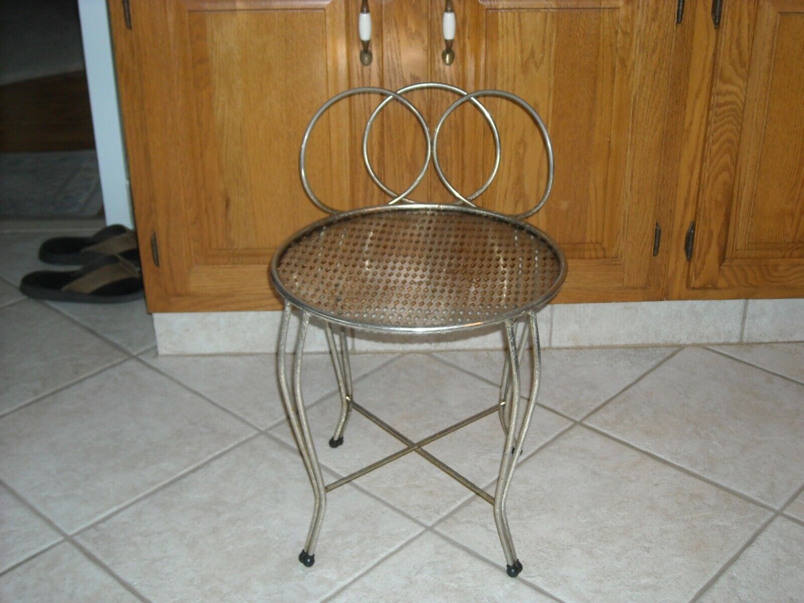 Vintage Mid Century Goldtone Metal Vanity Stool Chair