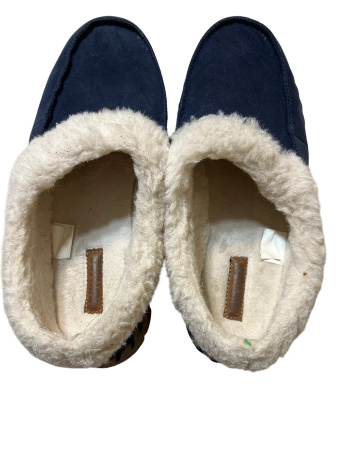 Muk Luks Navy Blue Suede Faux Fur Lined Slippers Clogs Hard Bottoms Size 10 - Image 4 of 4