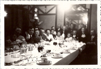 Happy French Family Enjoying Formal Christmas Dinner 1920s Vintage Photograph