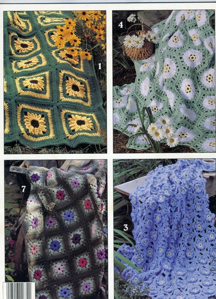 Down A Country Lane ~ 8 livreto floral de padrão de crochê afegãos  - Imagem 2 de 2